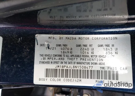 2022 Mazda Mazda3 2.5 S from USA, damaged, VIN JM1BPAJL8N1508477